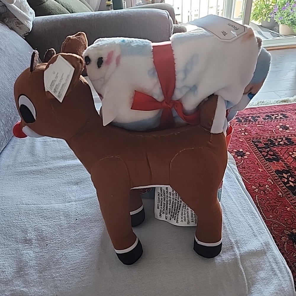 Rudolph the Red-Nosed Reindeer Plush Character Pillow + Throw Set - NEW